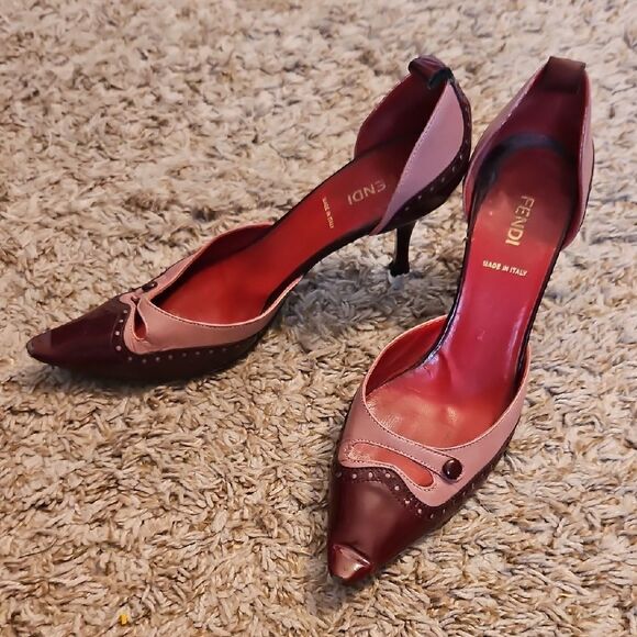 Fendi Shoes - Fendi PROJECT Two-Tone Leather Heels – Burgundy & Blush Size 36.5